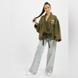 Palm Angels Daisy Logo Fleece Military Green Kimono Jacket Size XL NWT